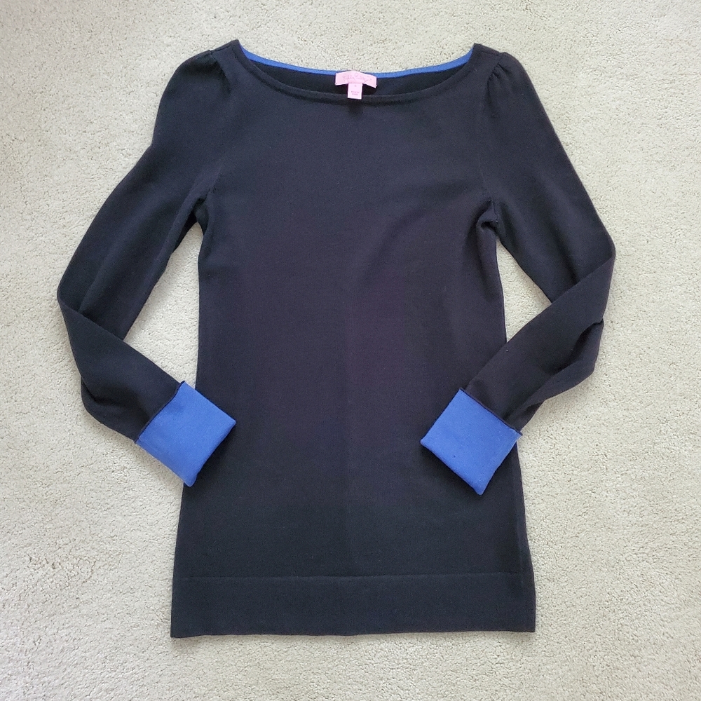 Lilly Pulitzer Marcy Sweater in Black with Blue Cuffs szS